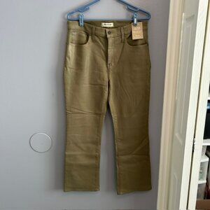Kick Out Crop Jeans: Coated Edition in distant surplus green